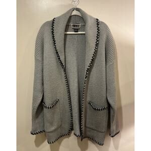 Forenza Vintage Cardigan With Pockets Womens Medium Grey With Black Trim Mohair